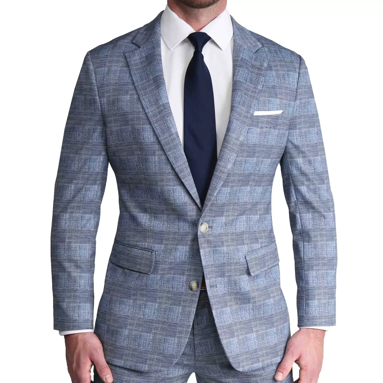 State and Liberty Athletic Fit Stretch Blazer - Knit Light Blue, Navy And White Plaid Fashion