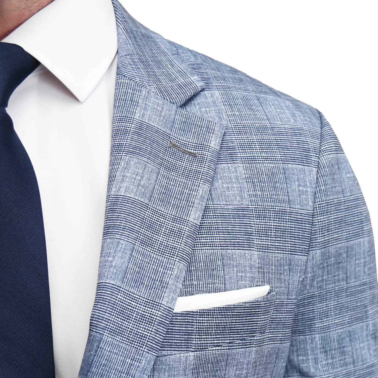 State and Liberty Athletic Fit Stretch Blazer - Knit Light Blue, Navy And White Plaid Fashion