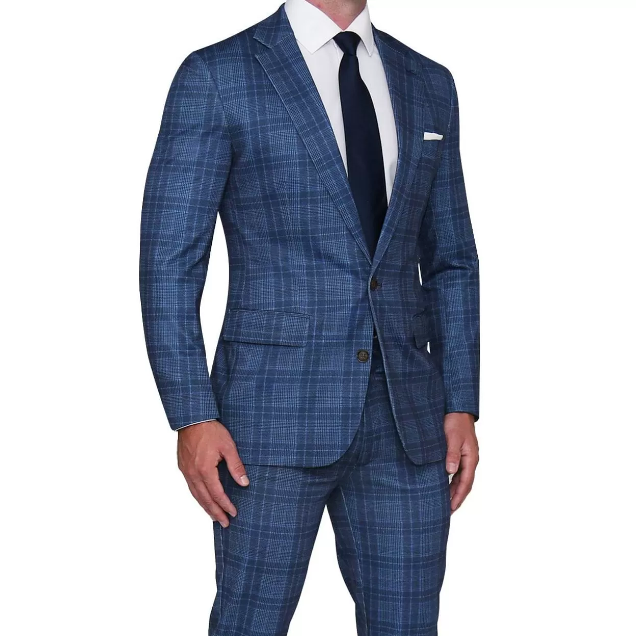 State and Liberty Athletic Fit Stretch Blazer - Navy And Light Electric Blue Plaid Flash Sale