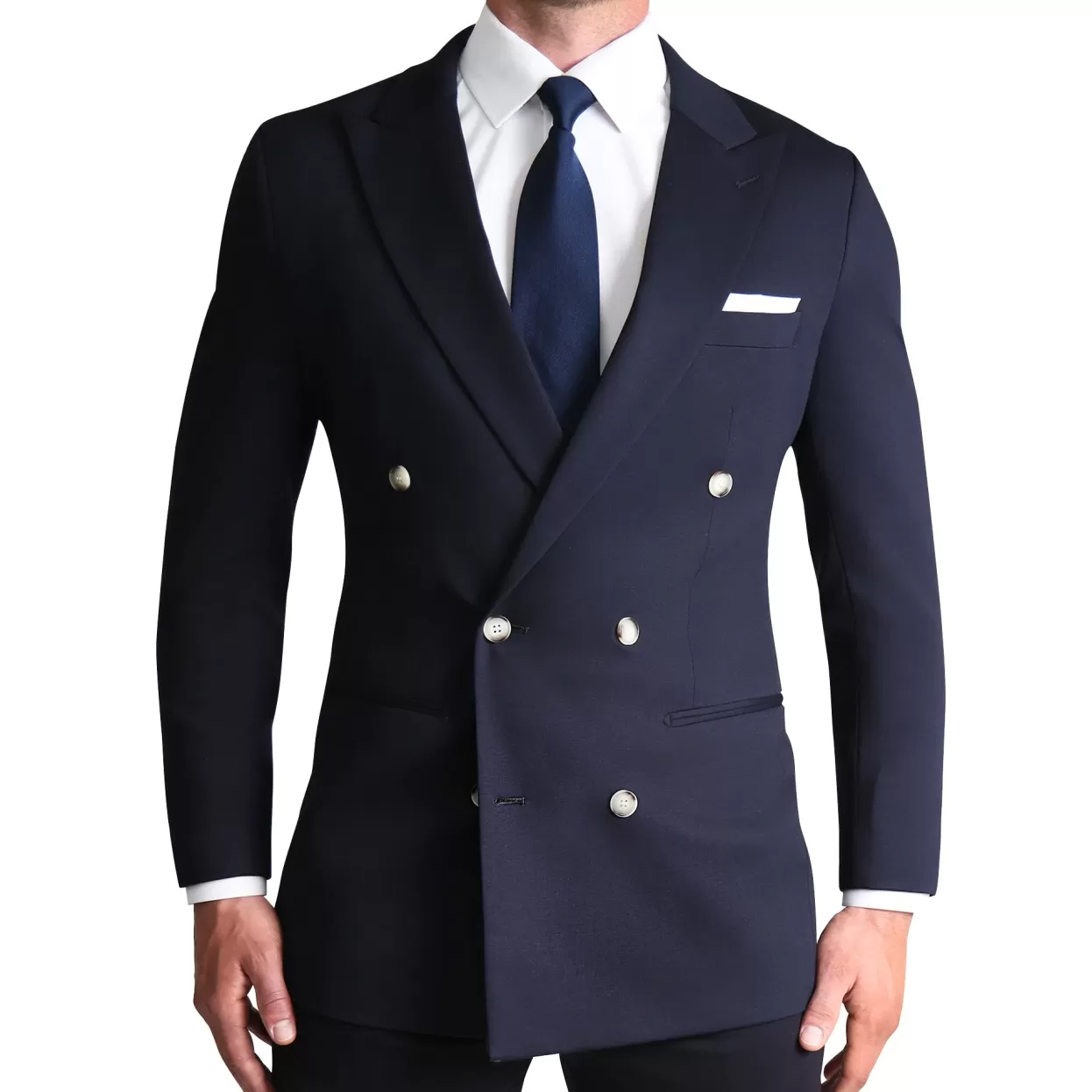 State and Liberty Athletic Fit Stretch Blazer - Navy Double Breasted Outlet