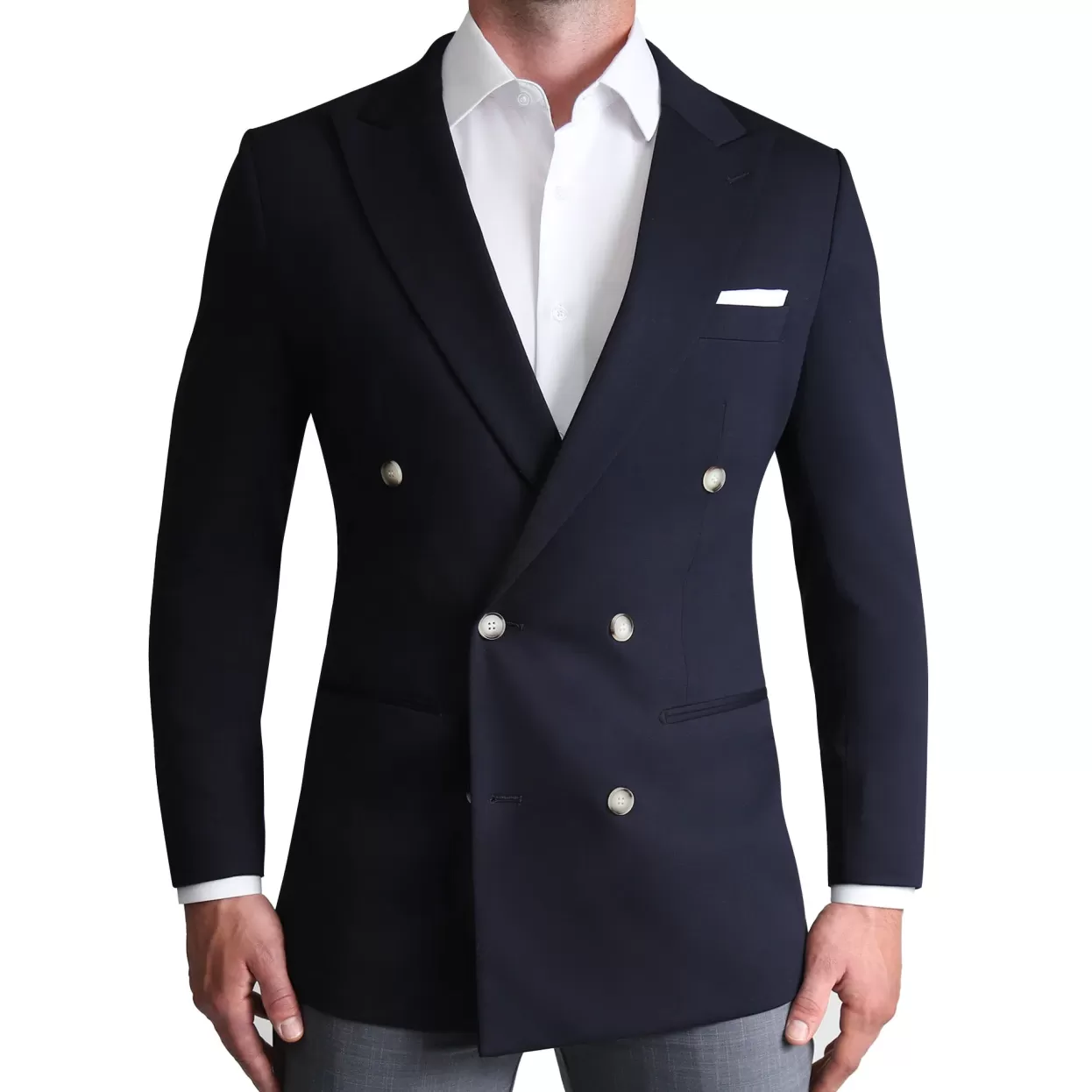 State and Liberty Athletic Fit Stretch Blazer - Navy Double Breasted Outlet