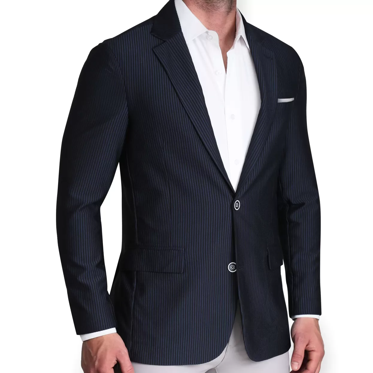 State and Liberty Athletic Fit Stretch Blazer - Navy Seersucker Fashion