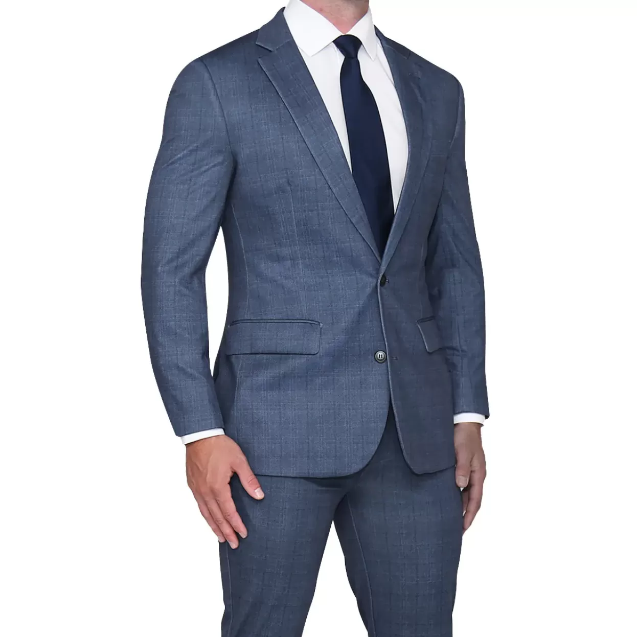 State and Liberty Athletic Fit Stretch Blazer - Steel Blue And Black Micro Windowpane Store