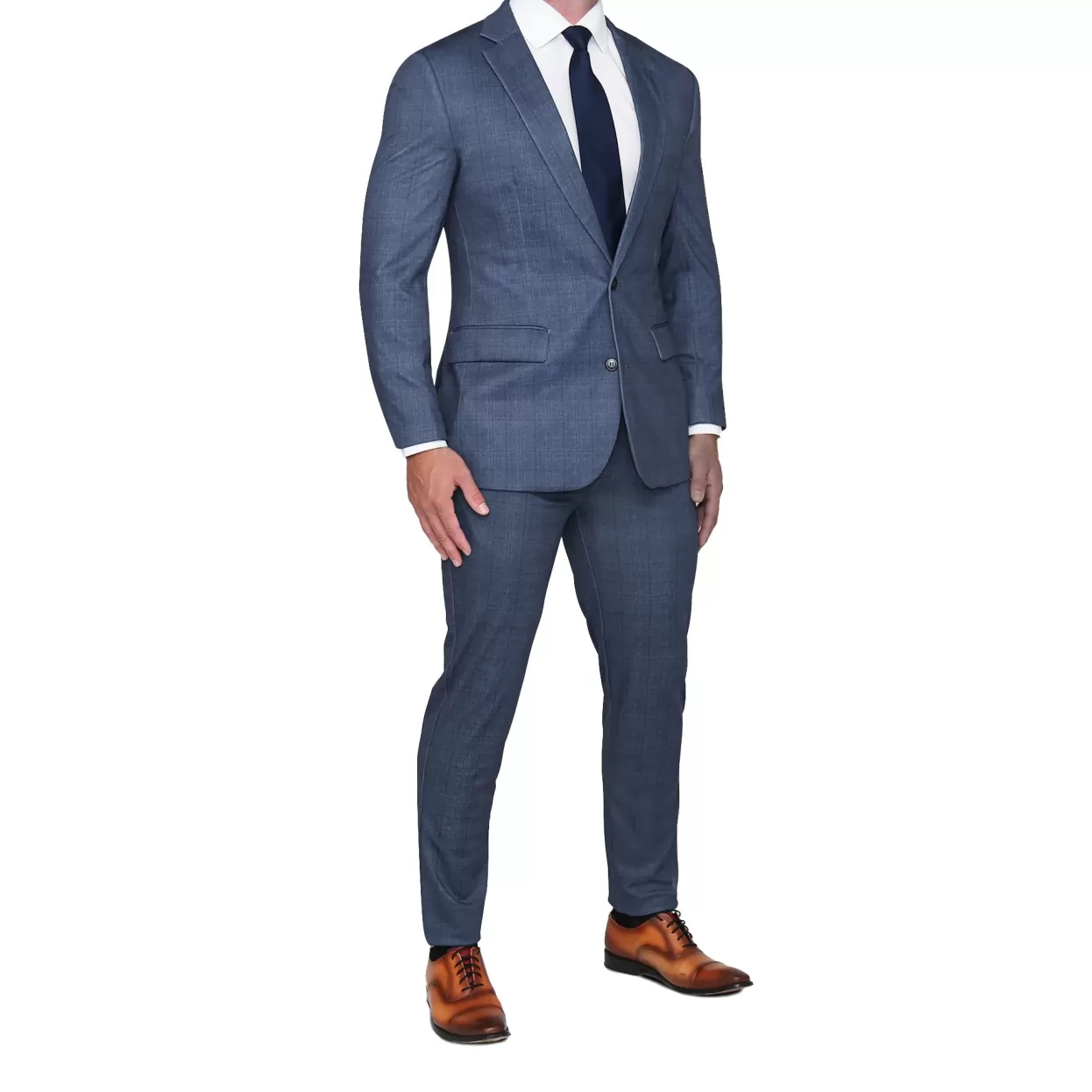 State and Liberty Athletic Fit Stretch Blazer - Steel Blue And Black Micro Windowpane Store