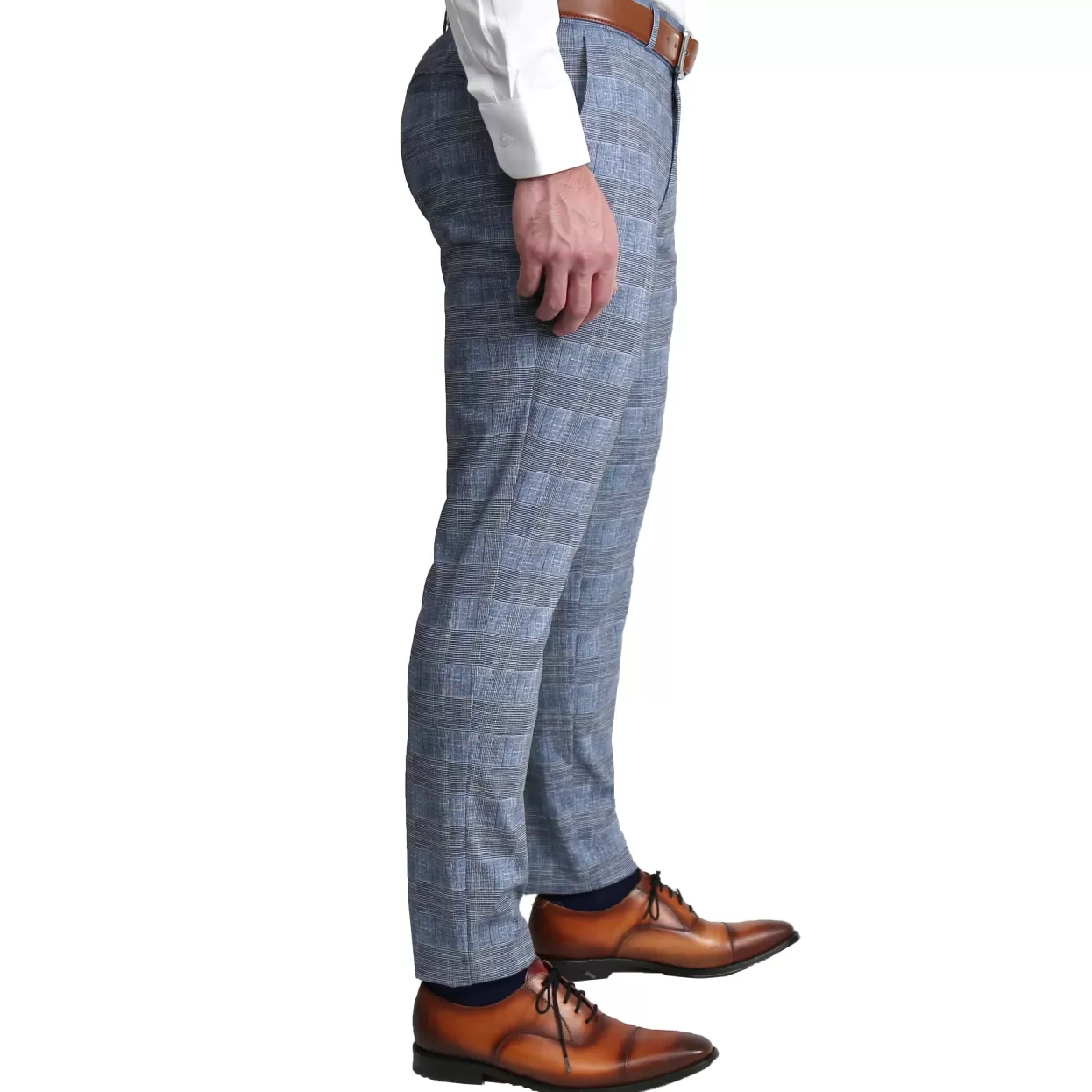 State and Liberty Athletic Fit Stretch Suit - Knit Light Blue, Navy And White Plaid Sale