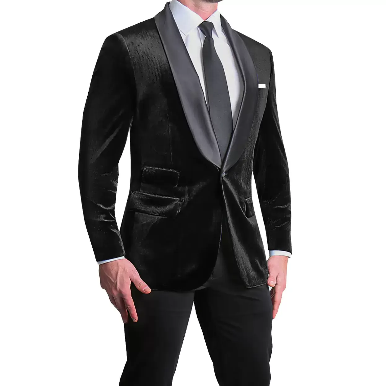 State and Liberty Athletic Fit Stretch Tuxedo Jacket - Black Velvet Store