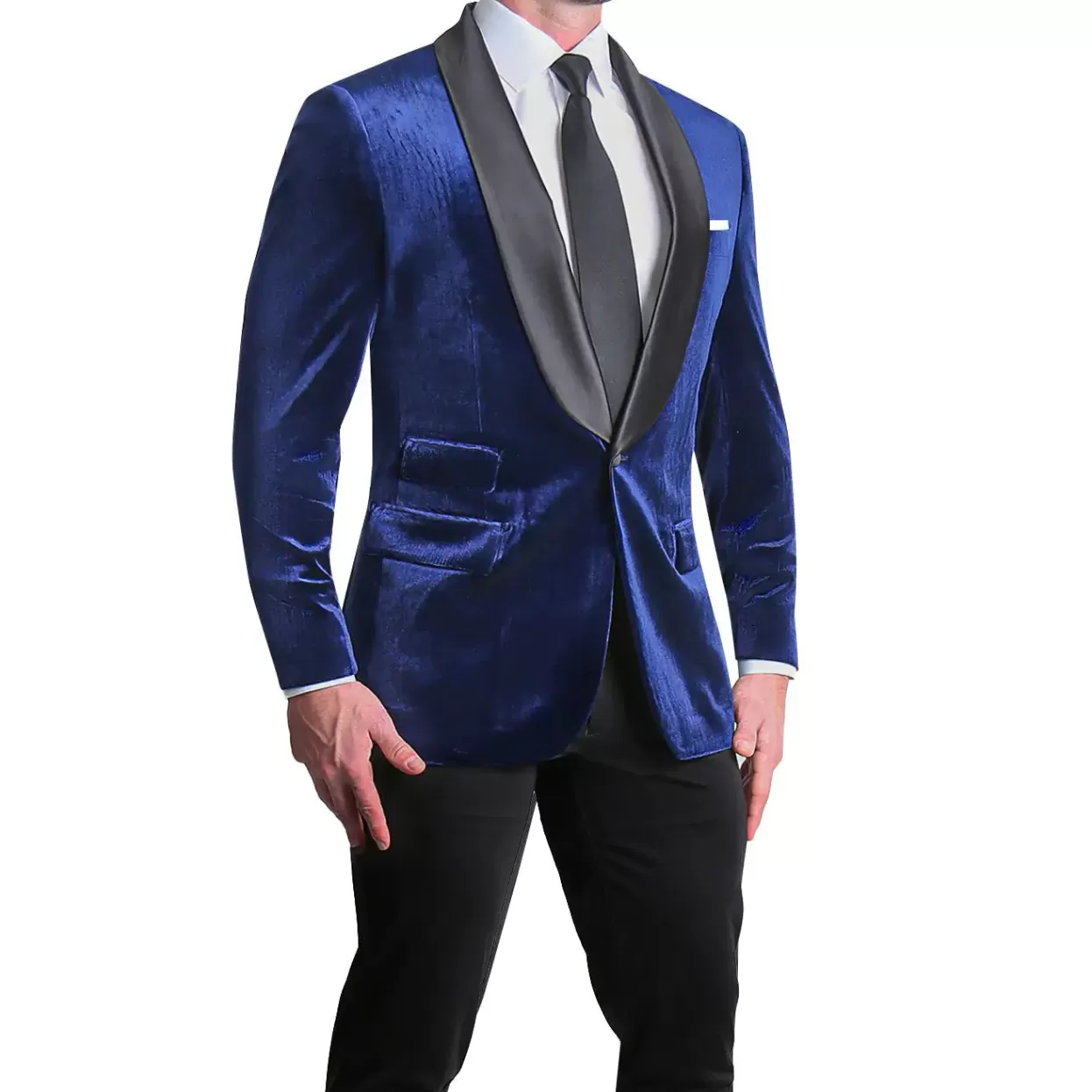 State and Liberty Athletic Fit Stretch Tuxedo Jacket - Blue Velvet Outlet