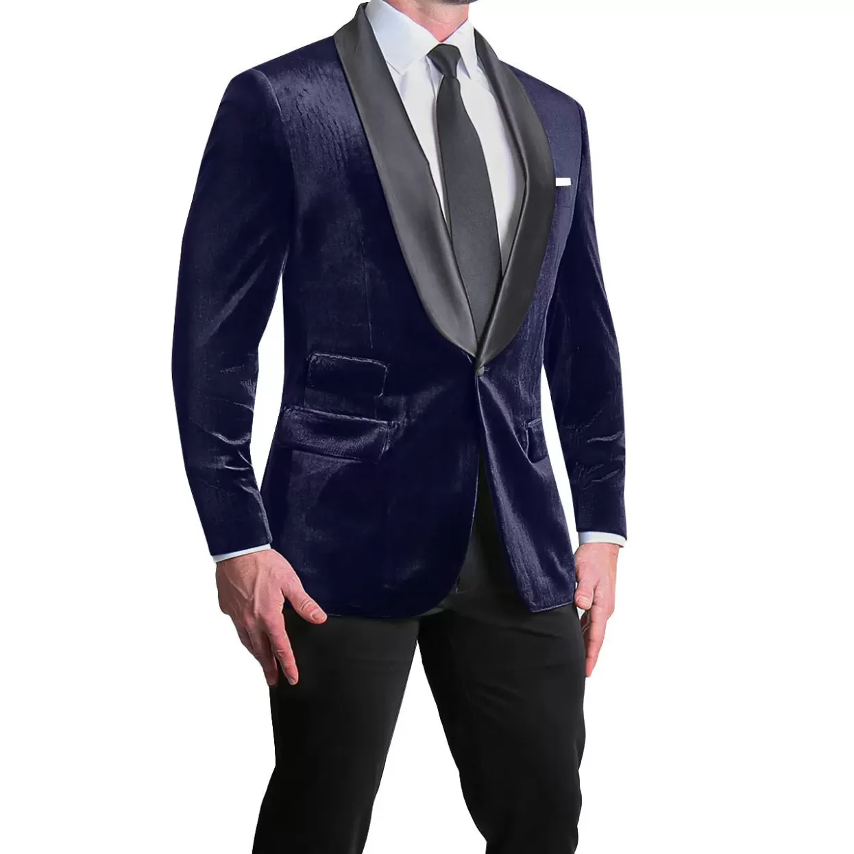 State and Liberty Athletic Fit Stretch Tuxedo Jacket - Navy Velvet Outlet