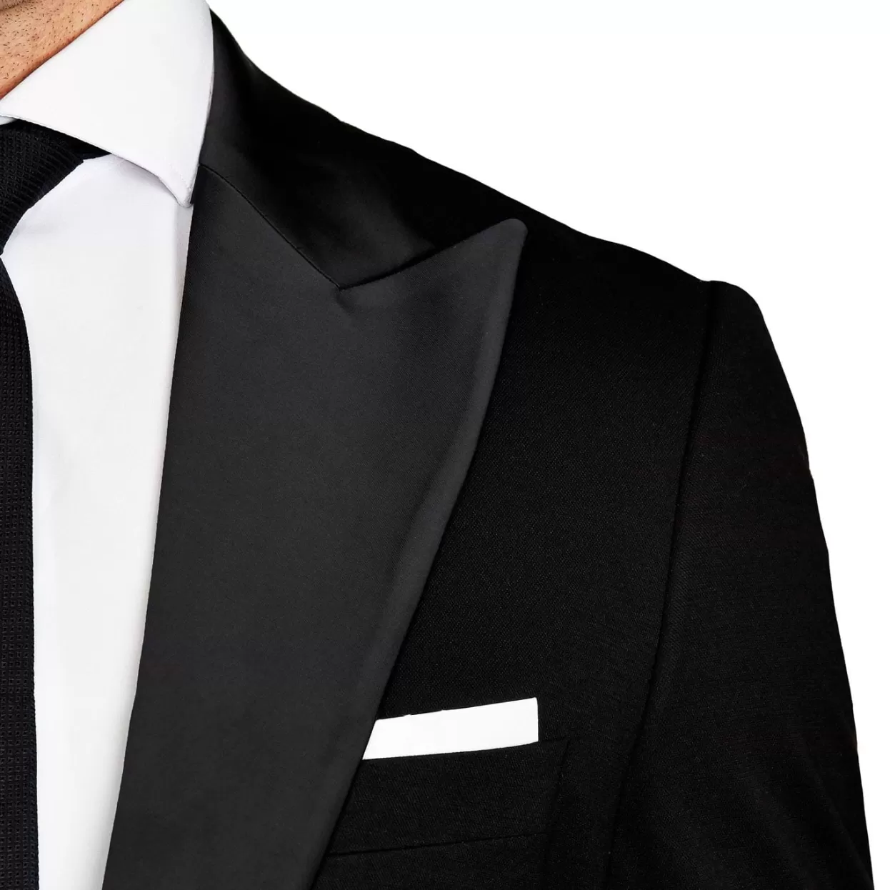 State and Liberty Athletic Fit Stretch Tuxedo Jacket - Solid Black With Peak Lapel New