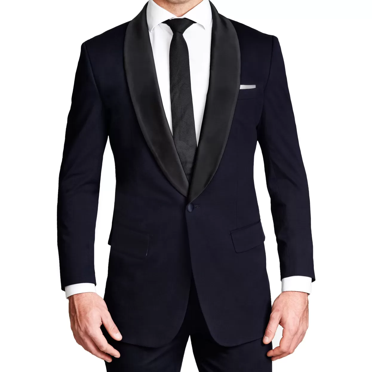 State and Liberty Athletic Fit Stretch Tuxedo Jacket - Solid Navy With Shawl Lapel Sale
