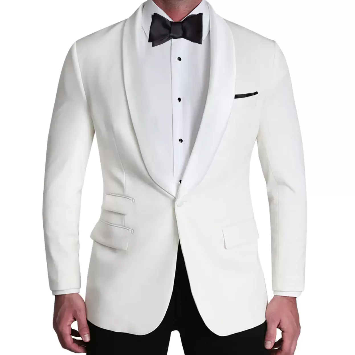 State and Liberty Athletic Fit Stretch Tuxedo Jacket - White With White Shawl Lapel Clearance
