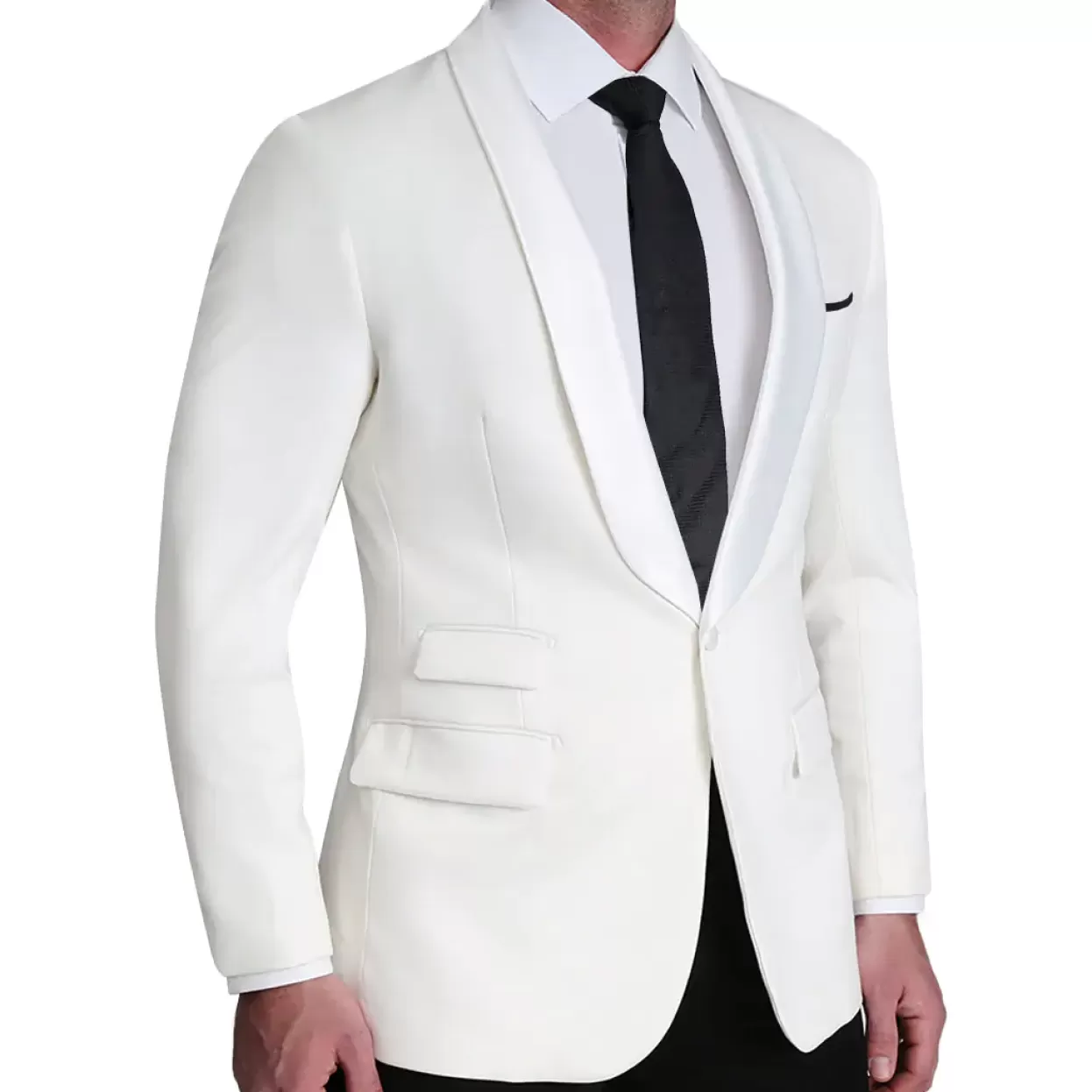 State and Liberty Athletic Fit Stretch Tuxedo Jacket - White With White Shawl Lapel Clearance