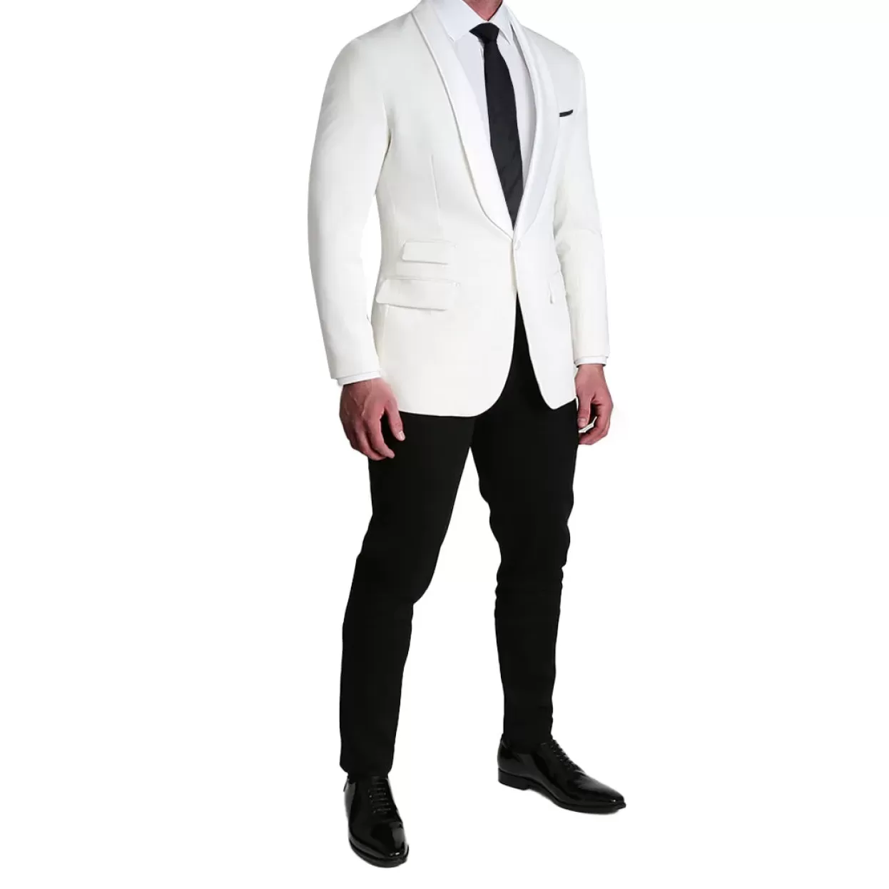 State and Liberty Athletic Fit Stretch Tuxedo Jacket - White With White Shawl Lapel Clearance