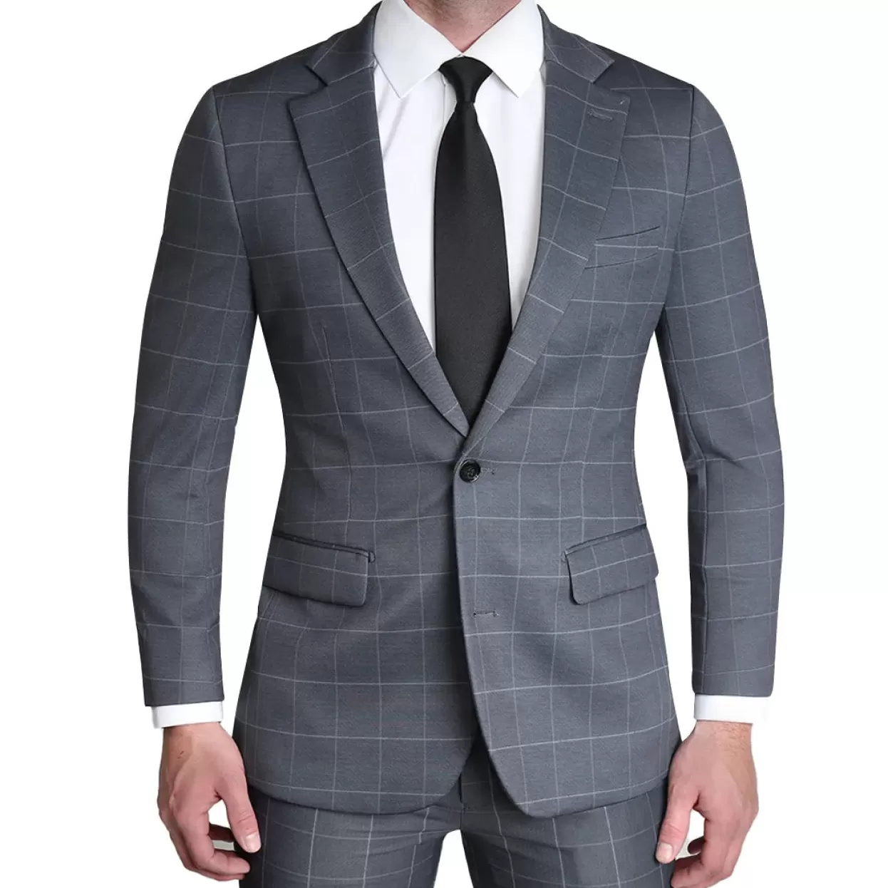 State and Liberty Brushed Tech Stretch Blazer - Grey & White Big Windowpane Best Sale