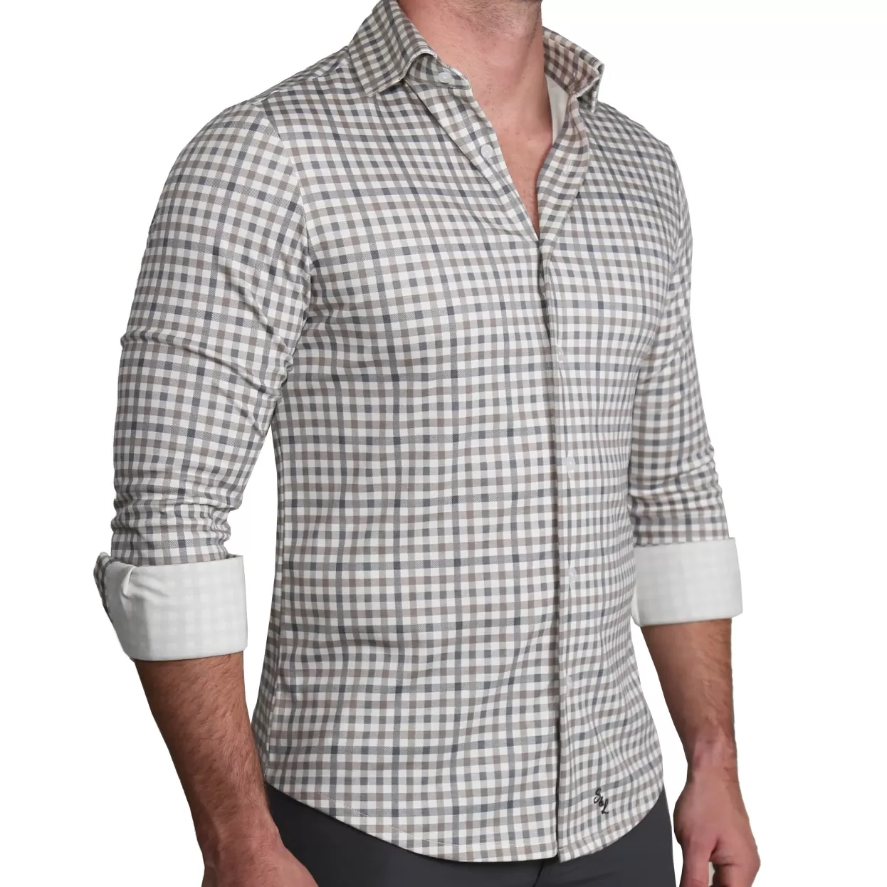 State and Liberty "The Palmer" Brown, Grey, And White Gingham Casual Button Down Store