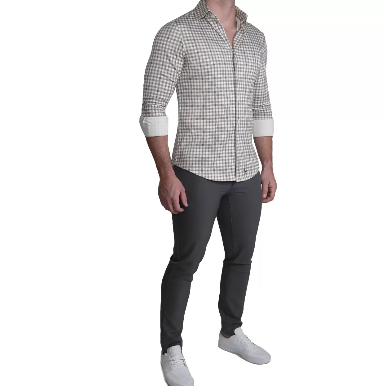 State and Liberty "The Palmer" Brown, Grey, And White Gingham Casual Button Down Store