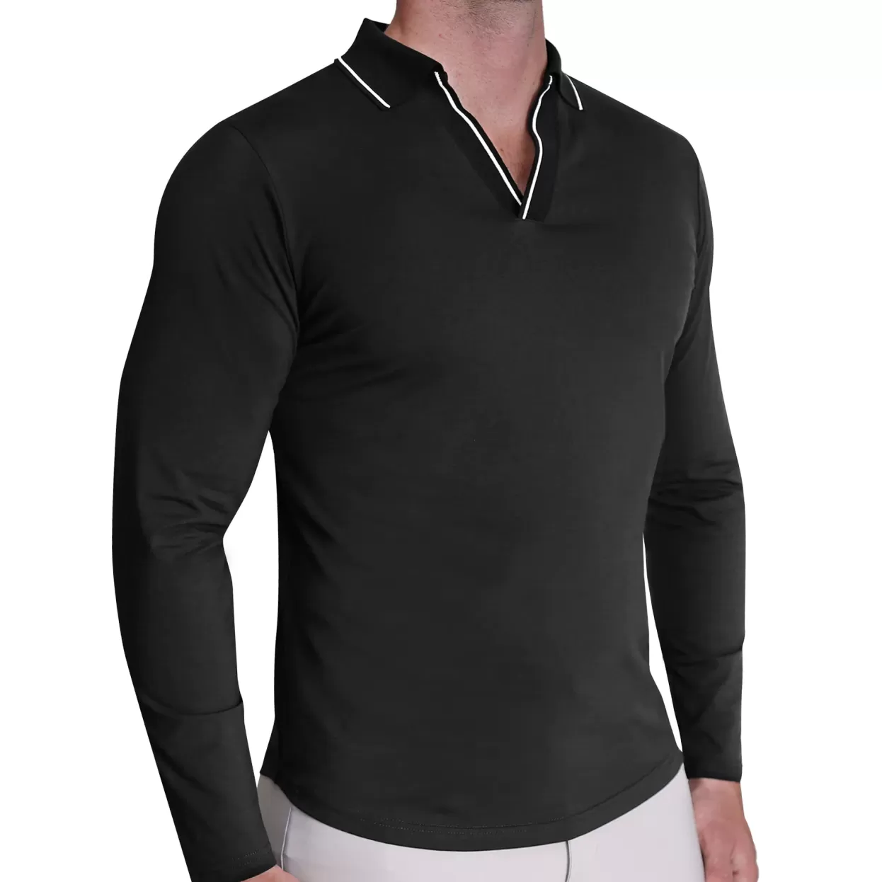 State and Liberty Tipped Long Sleeve Polo - Black With White Cheap