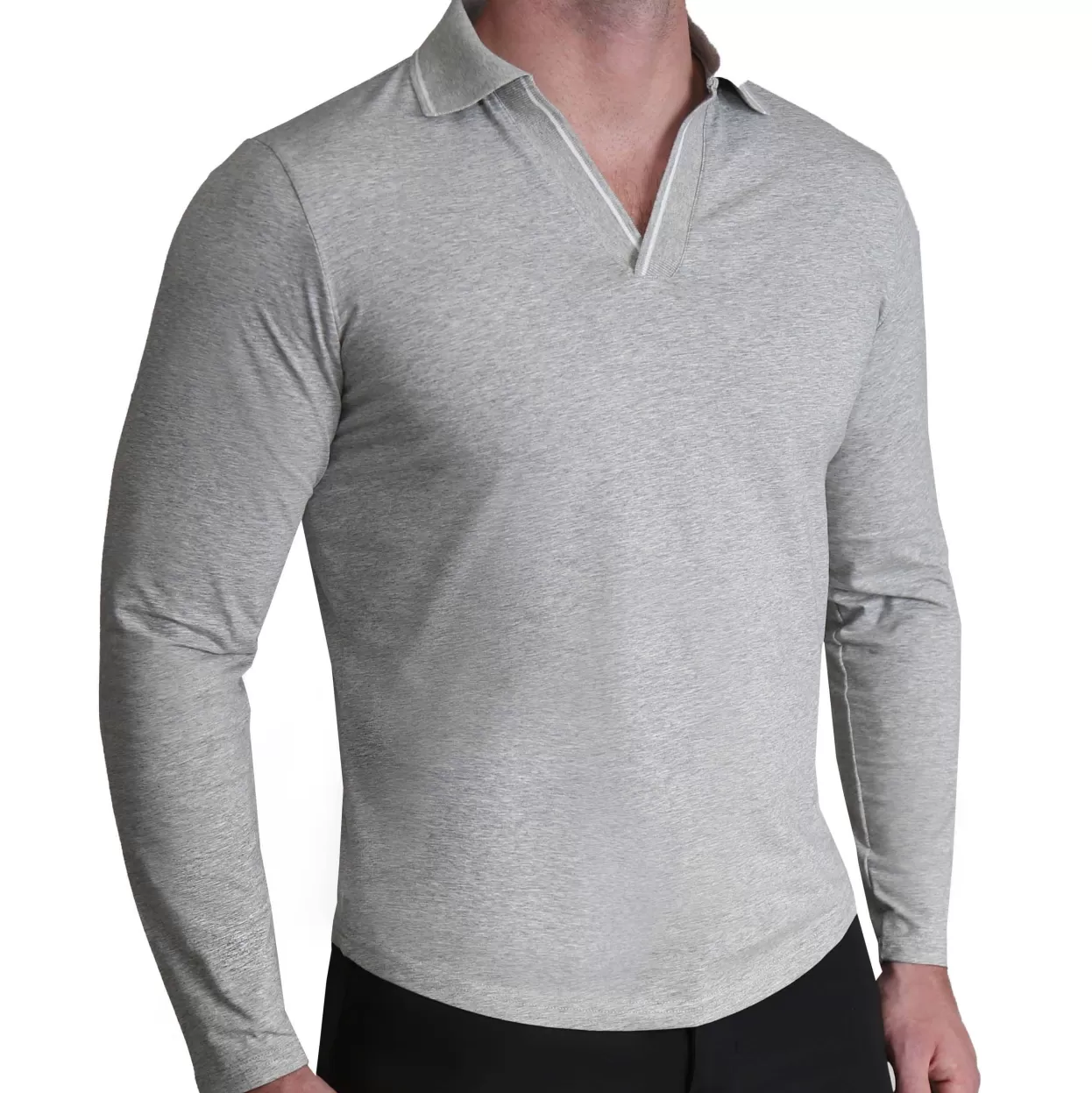 State and Liberty Tipped Long Sleeve Polo - Grey With White Cheap