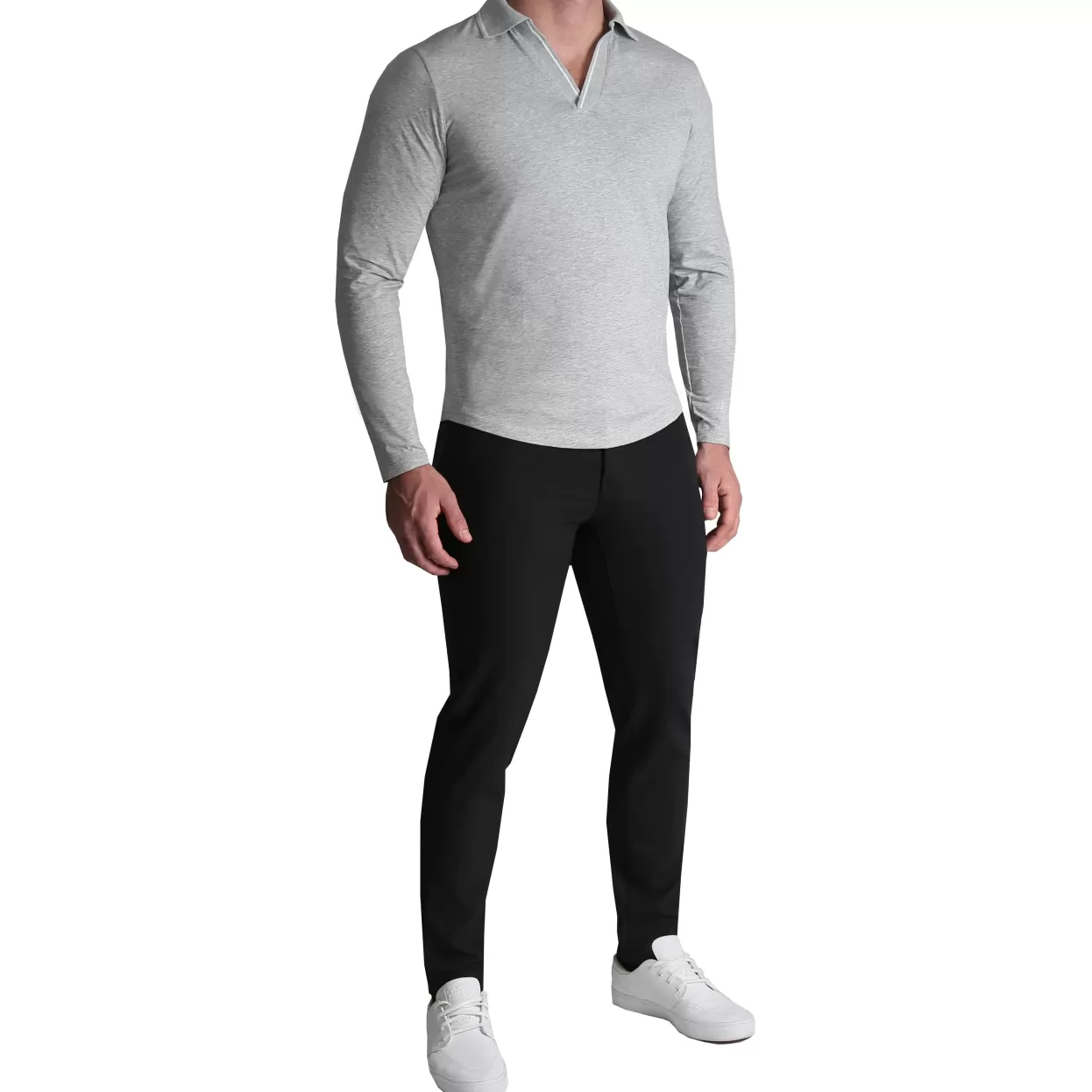 State and Liberty Tipped Long Sleeve Polo - Grey With White Cheap