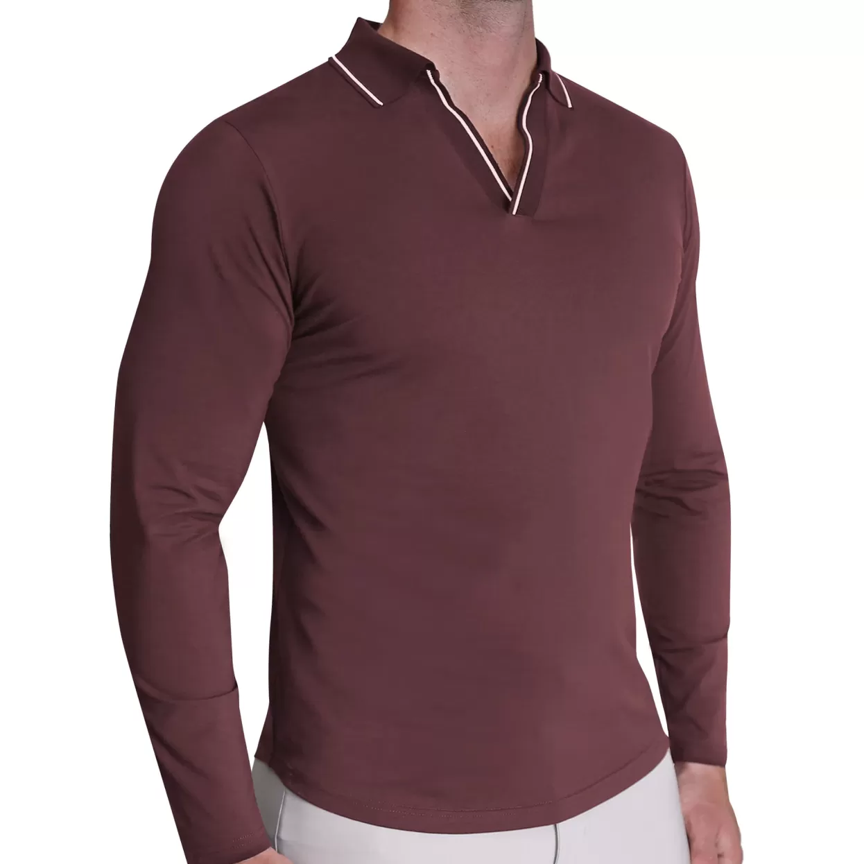 State and Liberty Tipped Long Sleeve Polo - Maroon Hot