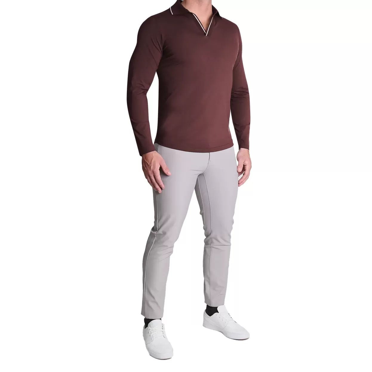 State and Liberty Tipped Long Sleeve Polo - Maroon Hot