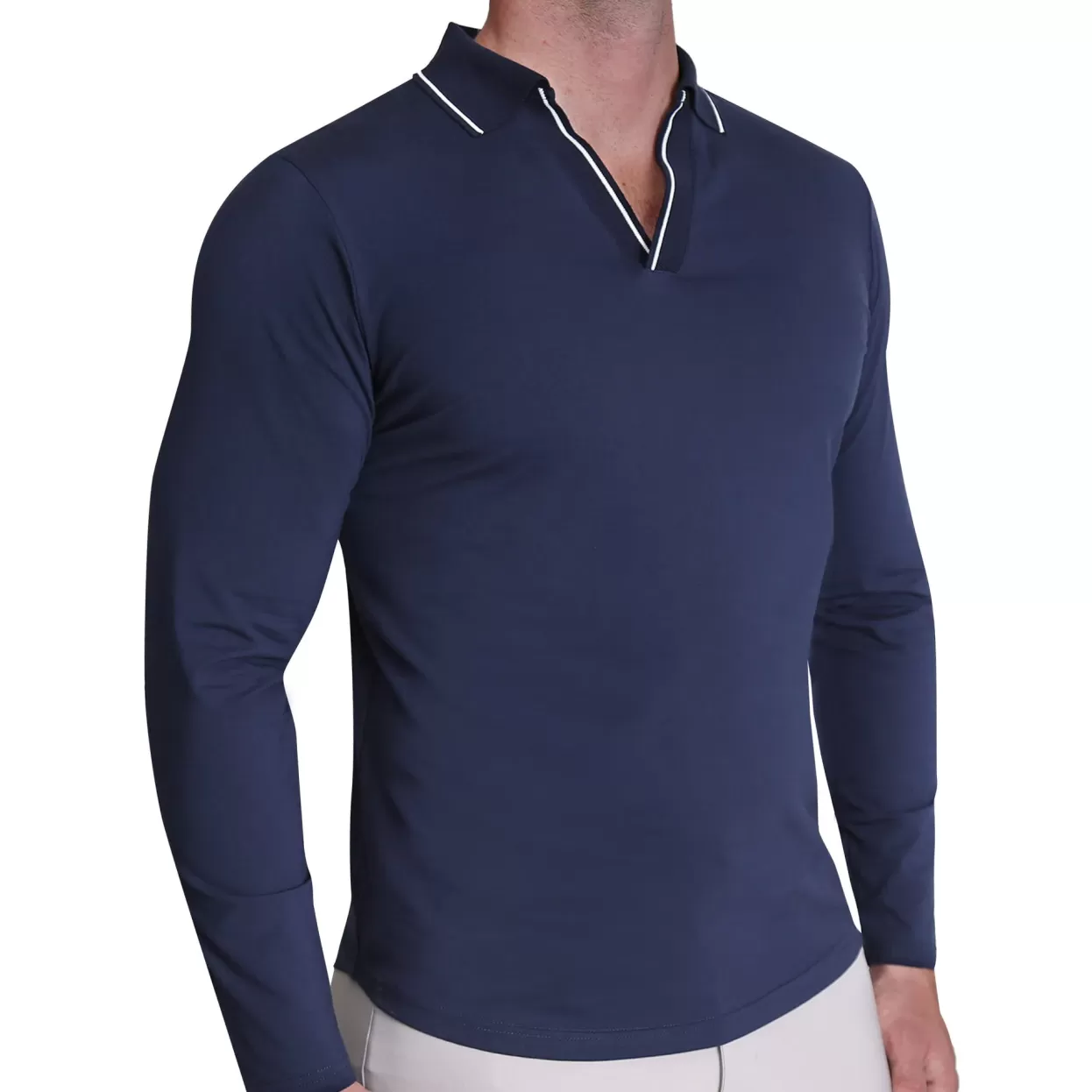 State and Liberty Tipped Long Sleeve Polo - Navy With White Fashion